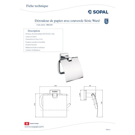 Dérouleur de papier avec couvercle Ward
