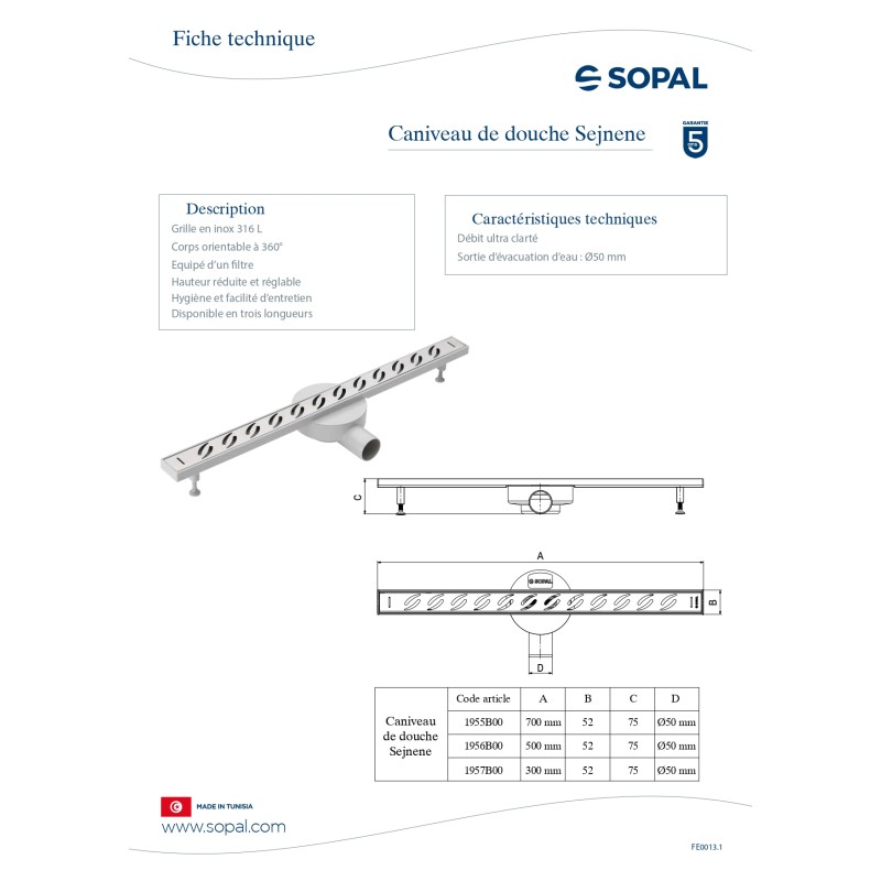 Caniveau de douche Sejnene – SOPAL