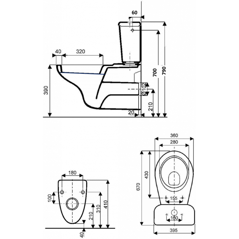 WC monobloc suspendu – Corail