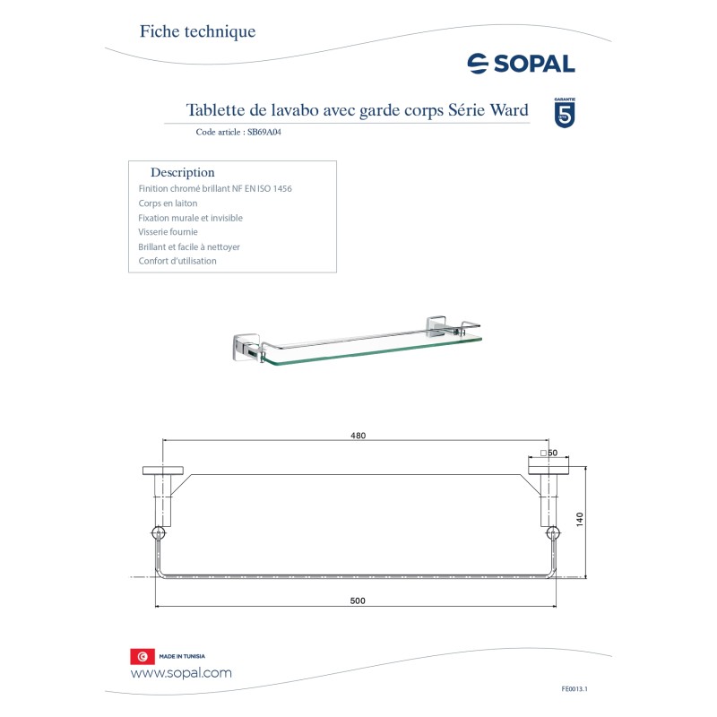 Tablette de lavabo avec garde-corp